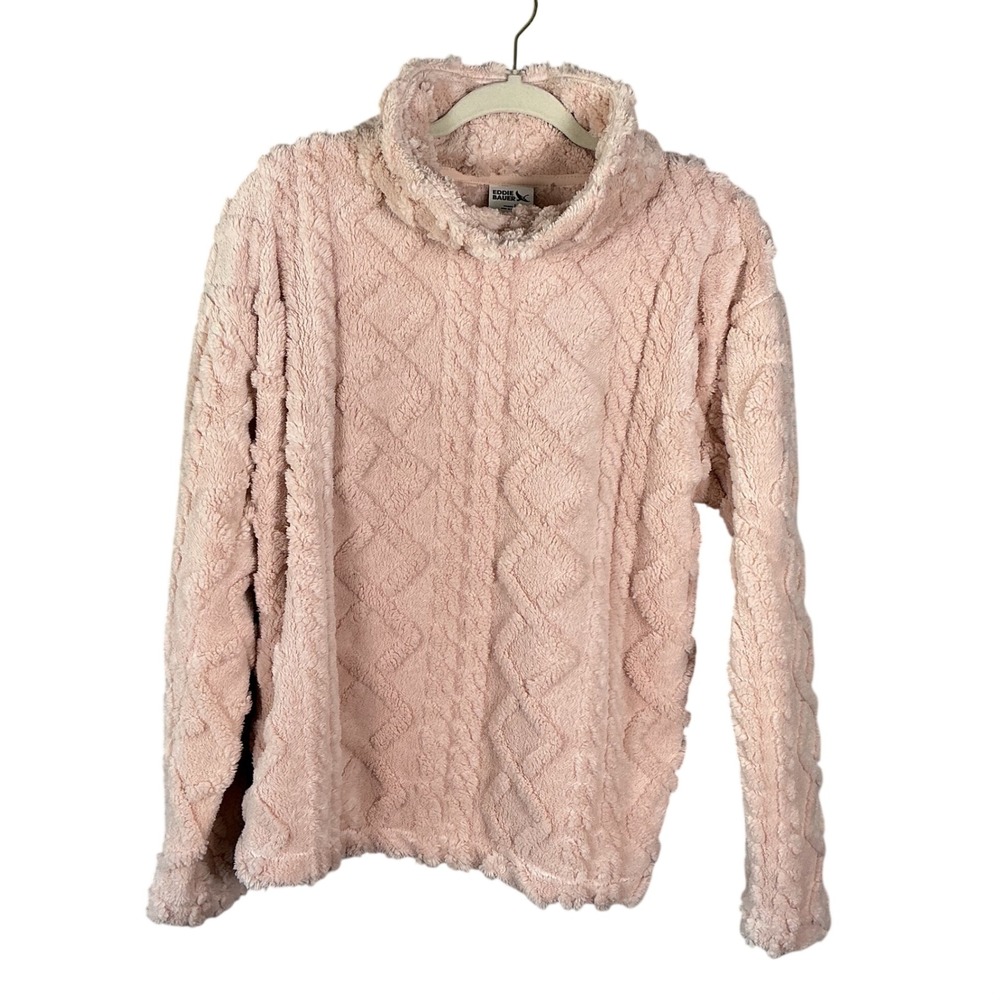 Eddie Bauer Pink Cable Fleece Pullover Mock Neck Ultrasoft 1905755 Mens M